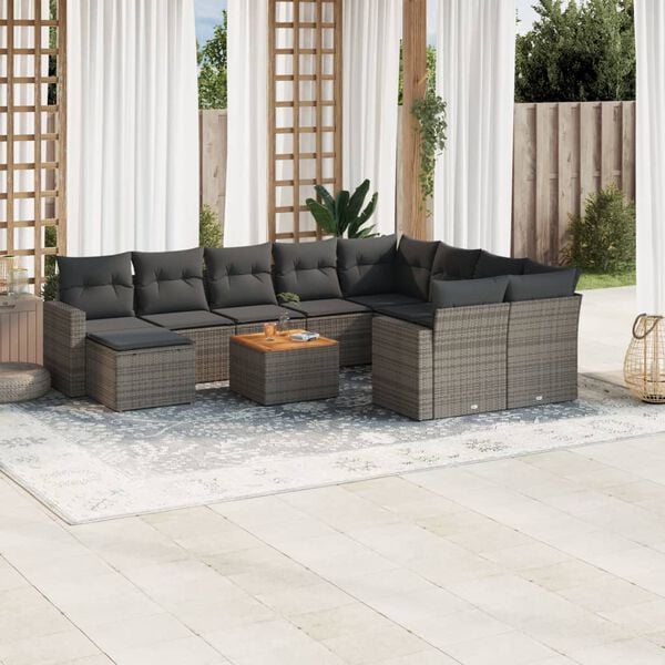 vidaXL 11 Piece Garden Sofa Set with Cushions Grey Poly Rattan
