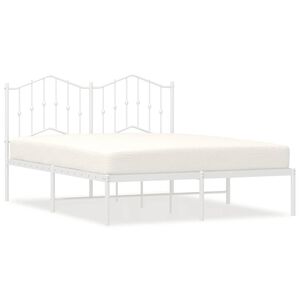 vidaXL Metal Bed Frame without Mattress with Headboard White 150x200cm