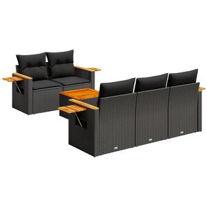 vidaXL 6 Piece Garden Sofa Set with Cushions Black Poly Rattan
