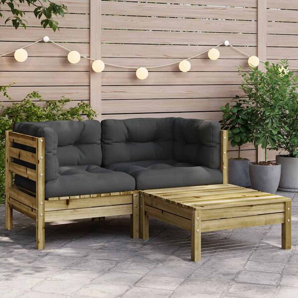 vidaXL Garden Sofa with Cushions and Footstool 2-Seater