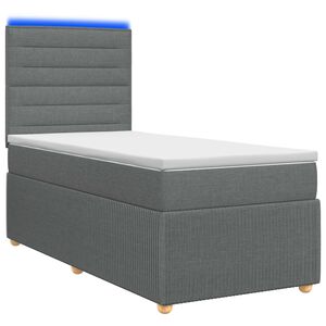 vidaXL LED Box Spring Bed with Mattress Dark Grey 140 x 190 cm Fabric