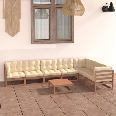 vidaXL 8 Piece Garden Lounge Set & Cushions Honey Brown Solid Pinewood