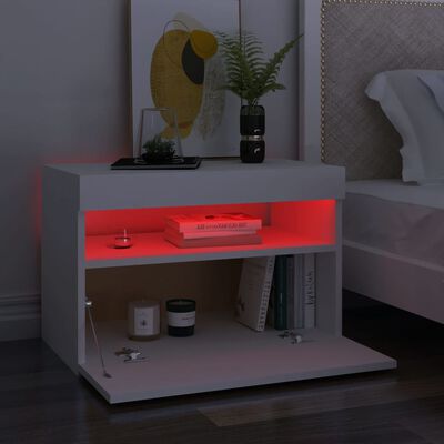 vidaXL Bedside Cabinet & LED Lights 2 pcs White 60x35x40 cm Engineered Wood