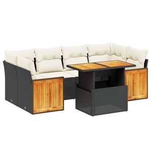 vidaXL 7 Piece Garden Sofa Set with Cushions Black Poly Rattan
