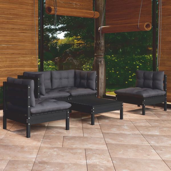 vidaXL 5 Piece Garden Lounge Set with Cushions Solid Pinewood