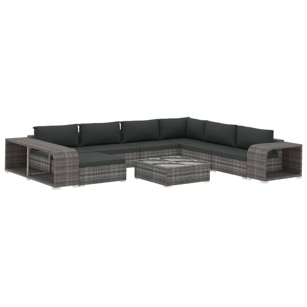 vidaXL 10 Piece Garden Lounge Set with Cushions Poly Rattan Grey