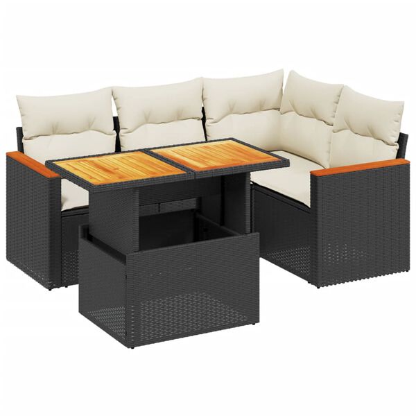 vidaXL 5 Piece Garden Sofa Set with Cushions Black Poly Rattan