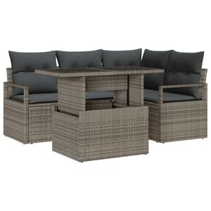 vidaXL Garden Sofa Set with Cushion 5 pcs Grey Poly rattan