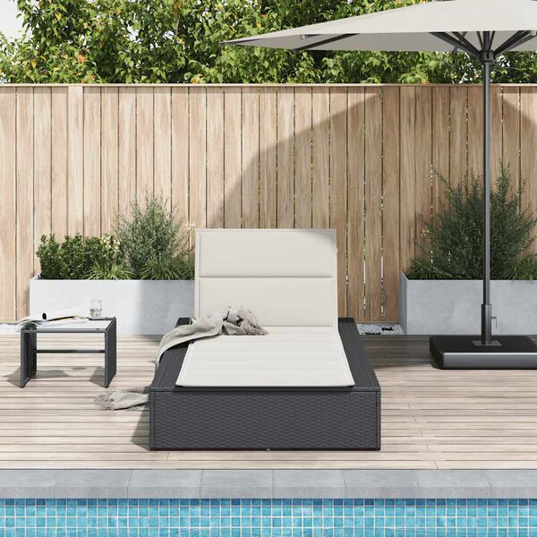 vidaXL Sunbed with Floating Cushion Black Poly Rattan