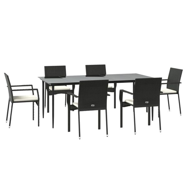 vidaXL 7 Piece Garden Dining Set with Cushions Black Poly Rattan