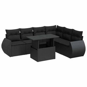 vidaXL 7 Piece Garden Sofa Set with Cushions Black Poly Rattan