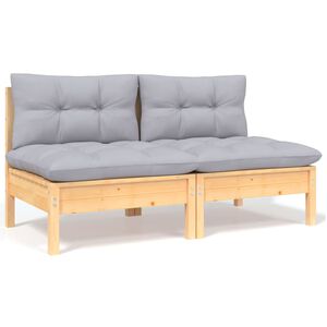 vidaXL 2-Seater Garden Sofa with Grey Cushions Solid Pinewood