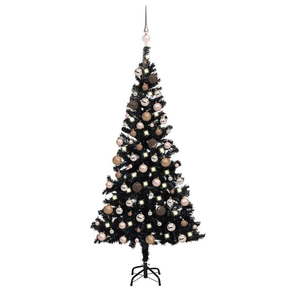 vidaXL Artificial Pre-lit Christmas Tree with Ball Set Black 180 cm PVC