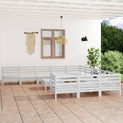 vidaXL 12 Piece Garden Lounge Set White Solid Wood Pine