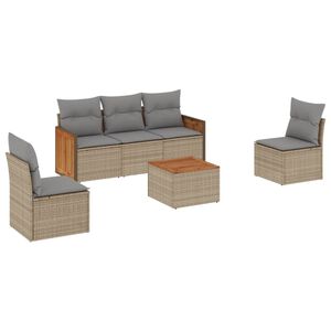 vidaXL 6 Piece Garden Sofa Set with Cushions Beige Poly Rattan