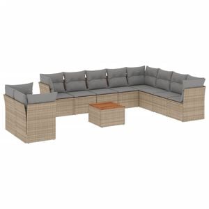 vidaXL 11 Piece Garden Sofa Set with Cushions Mix Beige Poly Rattan