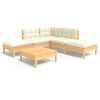 vidaXL 6 Piece Garden Lounge Set with Cream Cushions Pinewood