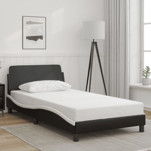 vidaXL Bed Frame "Dover" Black and White 107x203 cm King Single Faux Leather