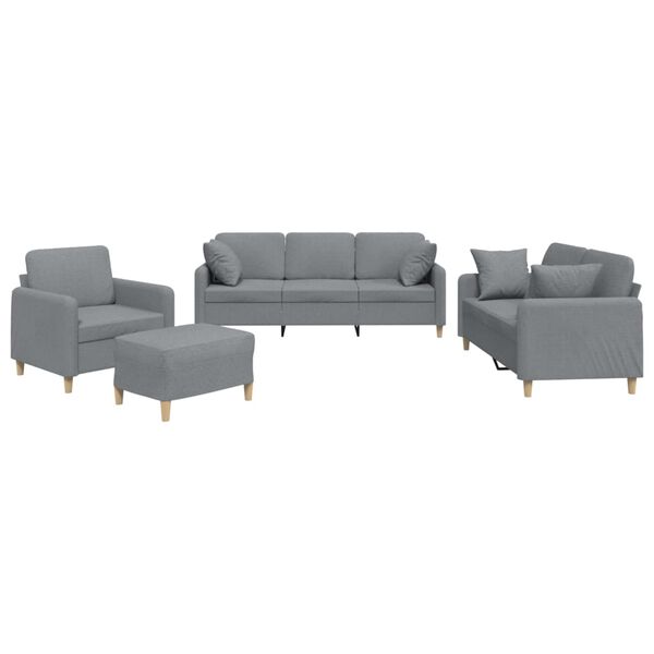vidaXL 4 Piece Sofa Set with Pillows Light Grey Fabric
