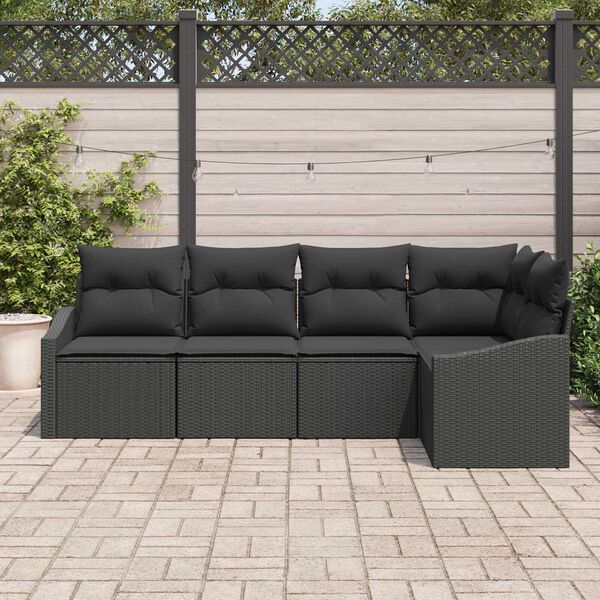 vidaXL Sofa Set with Cushion with Storage 5 pcs Black Poly Rattan