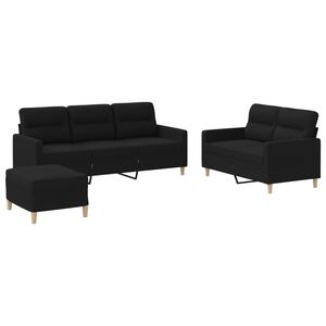 vidaXL 3 Piece Sofa Set with Cushions Black Fabric