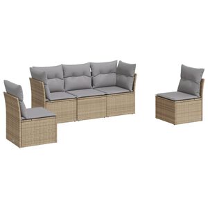 vidaXL 5 Piece Garden Sofa Set with Cushions Beige Poly Rattan