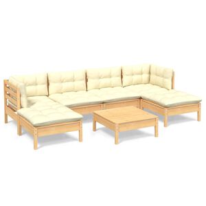 vidaXL 7 Piece Garden Lounge Set with Cream Cushions Pinewood