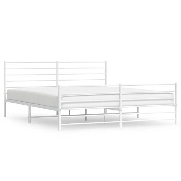 vidaXL Metal Bed Frame without Mattress with Footboard White 180x200cm
