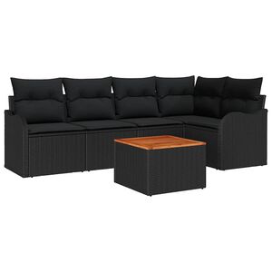 vidaXL Garden Sofa Set with Cushion 6 pcs Black Poly Rattan