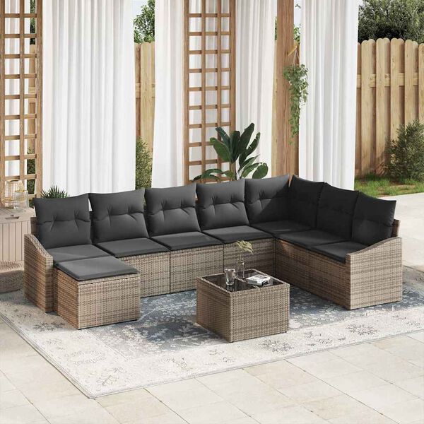 vidaXL Garden Sofa Set with Cushion 8 pcs Light Grey Poly Rattan