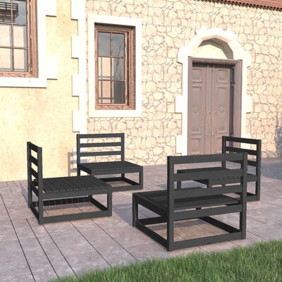 vidaXL 4 Piece Garden Lounge Set Black Solid Pinewood