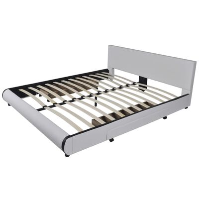 vidaXL Bed Frame White Faux Leather King Size