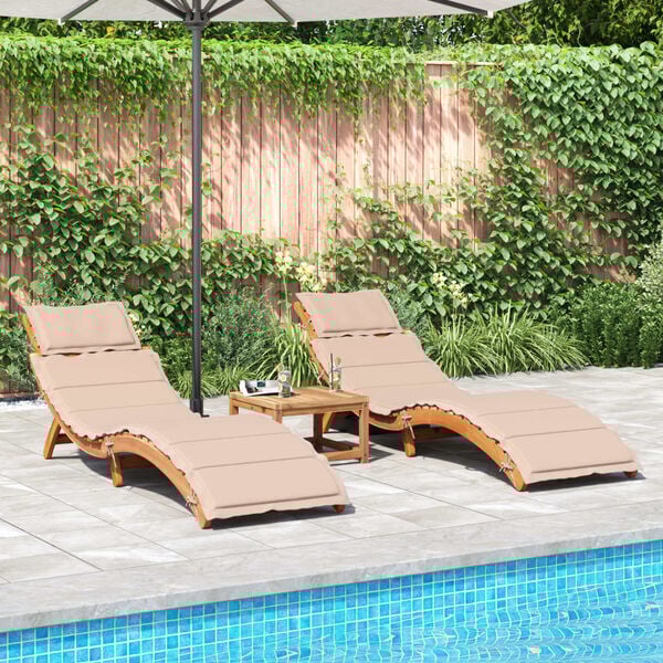 vidaXL Sun Loungers with Cushions 2 pcs Beige Solid Wood Acacia