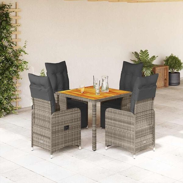 vidaXL 5 Piece Garden Bistro Set with Cushions Grey Poly Rattan