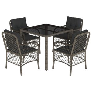 vidaXL 5 Piece Garden Dining Set with Cushions Grey Poly Rattan