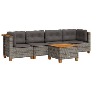 vidaXL 5 Piece Garden Sofa Set with Cushions Grey Poly Rattan