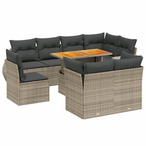 vidaXL 9 Piece Garden Sofa Set with Cushions Grey Poly Rattan