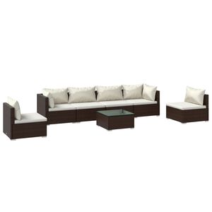vidaXL 7 Piece Garden Lounge Set with Cushions Poly Rattan Brown