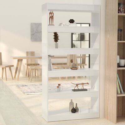 vidaXL Book Cabinet/Room Divider High Gloss White 80x30x166 cm Engineered Wood