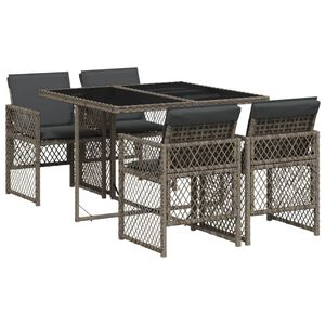 vidaXL 5 Piece Garden Dining Set with Cushions Grey Poly Rattan