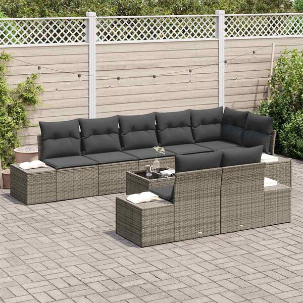 vidaXL Garden Sofa Set with Storage Grey Poly rattan
