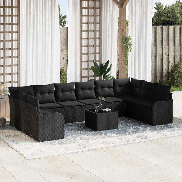 vidaXL Garden Sofa Set Black Poly Rattan