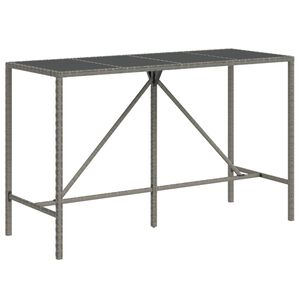 vidaXL Bar Table with Glass Top Grey 180x70x110 cm Poly Rattan