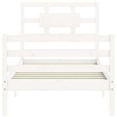 vidaXL Bed Frame with Headboard White Single Solid Wood