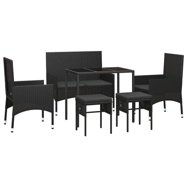 vidaXL 6 Piece Garden Lounge Set with Cushions Black Poly Rattan