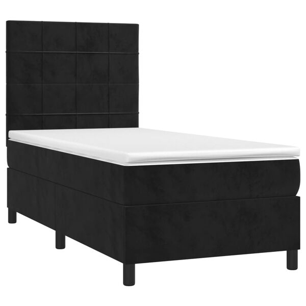 vidaXL Box Spring Bed with Mattress&LED Black 106x203 cm King Single Size Velvet