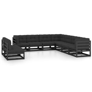 vidaXL 9 Piece Garden Lounge Set with Cushions Black Solid Pinewood