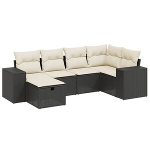 vidaXL 6 Piece Garden Sofa Set with Cushions Black Poly Rattan
