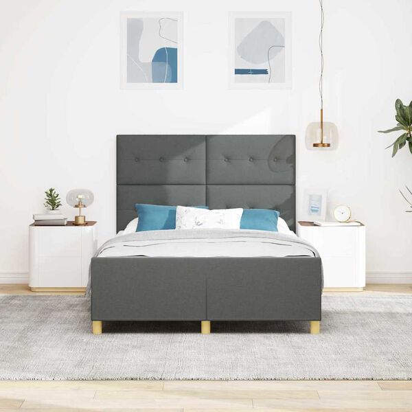 vidaXL Bed Frame with Headboard Dark Grey 137 x 190 cm Fabric