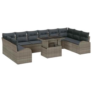 vidaXL Garden Sofa Set with Cushion 11 pcs Grey Poly rattan